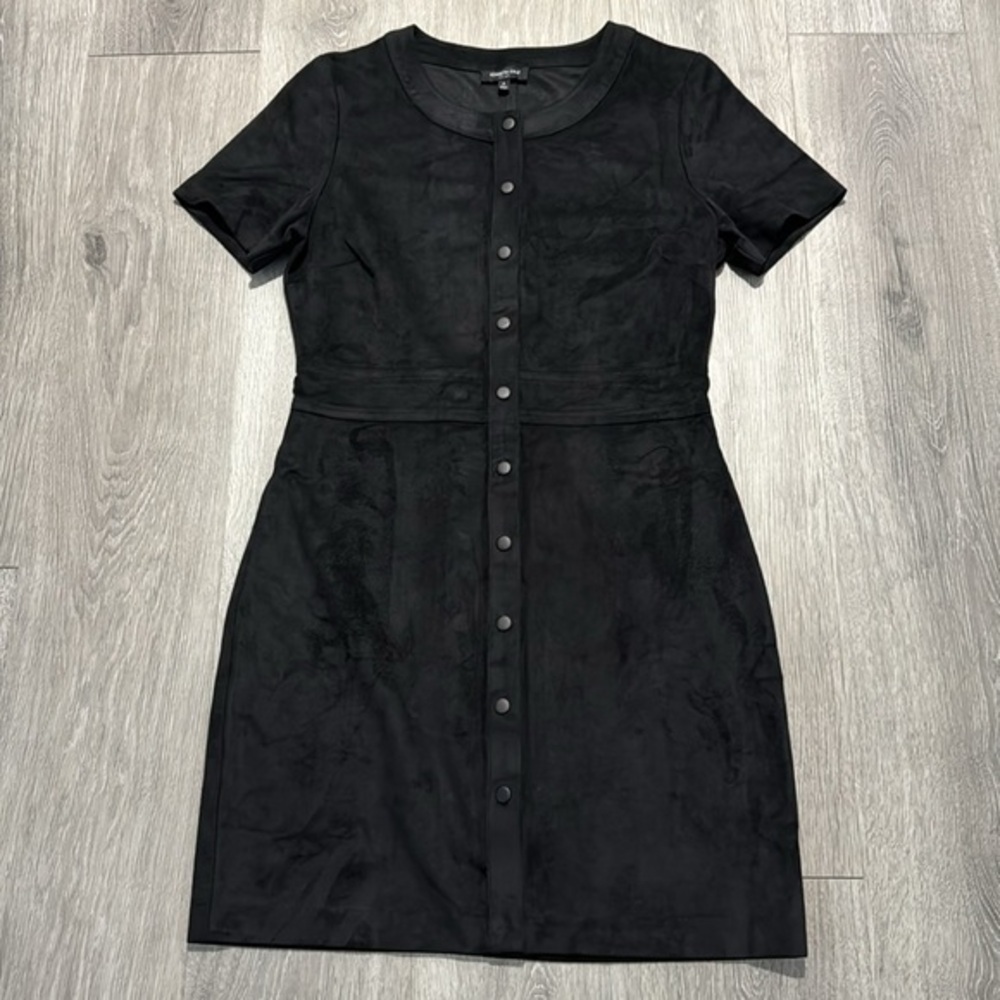 Women’s Black Suede Utility Button Down Shirt Dress Kenneth Cole Size 6